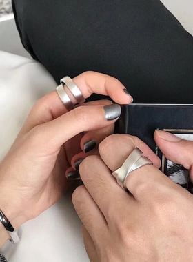 重工磨砂戒指交叉情侣款ins纯银