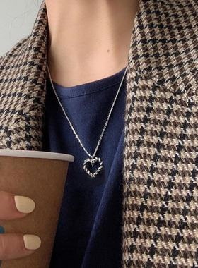 通体s925纯银爱心项链银饰品桃心