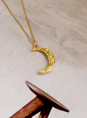 欧美s925纯银褶皱月亮女月亮项链