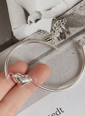 通体s925纯银爱心手链银饰品心形
