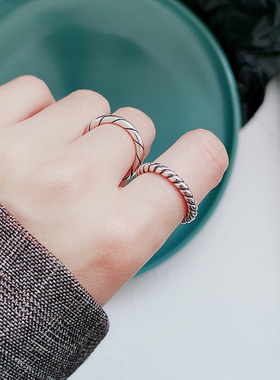 msilver复古s925纯银女实心戒指