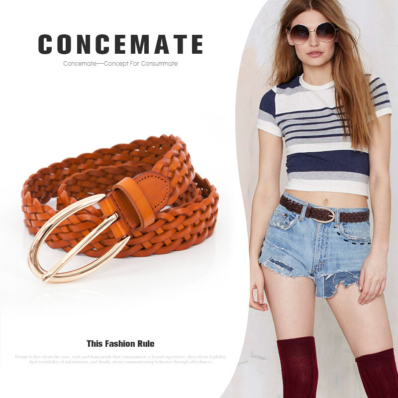 牛皮编织腰带女裤带配饰装饰裙子 概美腰带/皮带/腰链