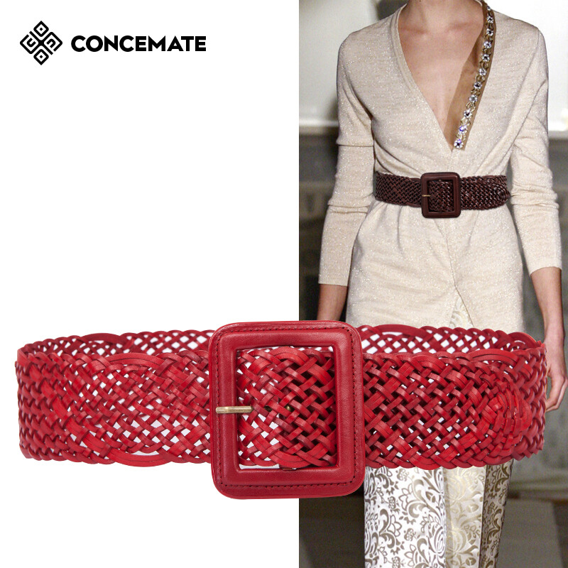 头层牛皮编织女装饰大衣腰封连衣裙 概美腰带/皮带/腰链