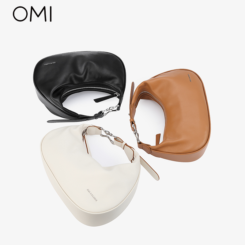 【真皮新品】欧米omi半月包牛皮腋下包小众便当时尚可调节手提包