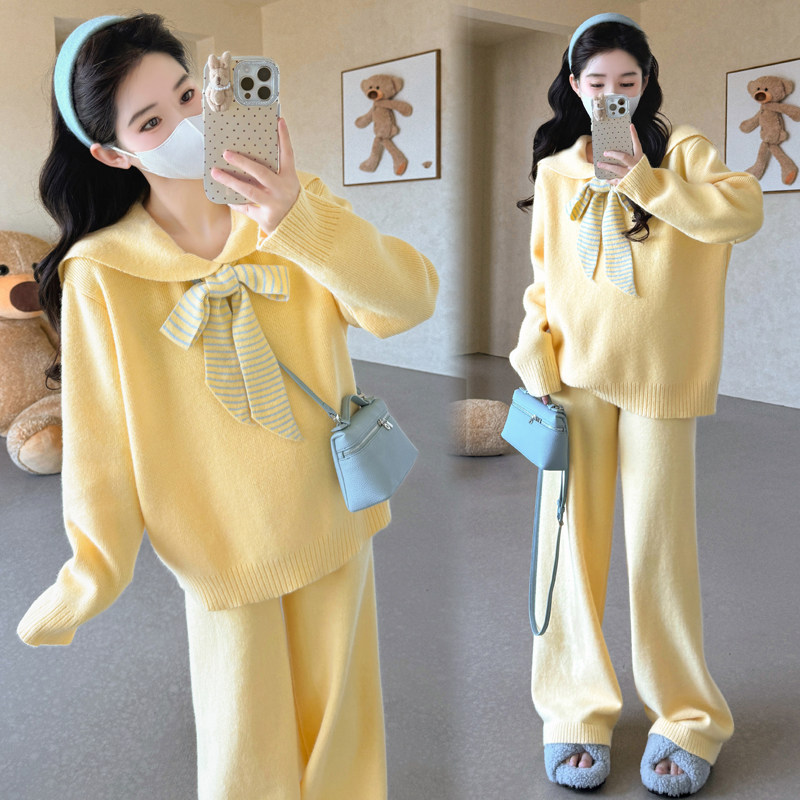 婧麒孕妇装秋冬套装2025新款时尚洋气毛衣针织阔腿裤两件套孕妇装,淘宝优惠券,粉丝福利购,淘宝优惠卷