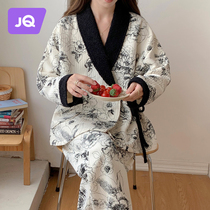 The Jing Qi Air Cotton Moon Subsuit Autumn Winter Postpartum Breastfeeding Pyjamas Pregnant Woman Pregnant with a large code suit during pregnancy