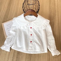 The Jing Kiri Children Shirt 2024 Spring Autumn New Girl Pure Cotton Beating Base Shirt Sweet And Beautiful Female Baby Doll Collar Blouse