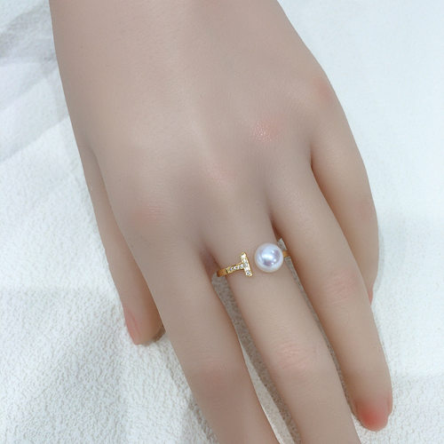 诸暨天然淡水AK珍珠戒指S925纯银正圆强光无瑕开口戒指可调节轻奢 - 图2