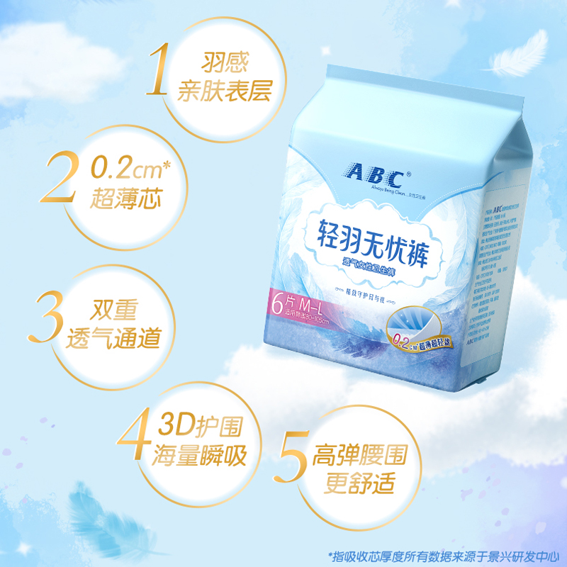 【69元3件】ABC轻羽裤超薄透气干爽羽感亲肤女夜用安睡裤卫生巾 - 图1