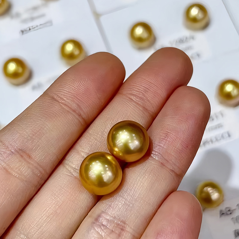 【经典】金珠耳钉纯银18K金耳环饰 耳针款正圆强光高亮珠光茶金色,淘宝优惠券,粉丝福利购,淘宝优惠卷