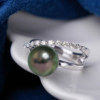 Tahitian seawater black pearl double-layer design ring setting adjustable open ring gift with certificate
