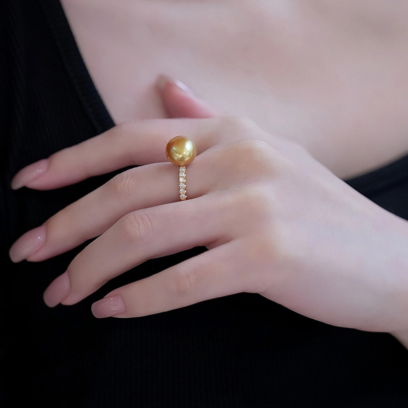 轻奢经典款排戒金珠戒指 浓金色珍珠正圆强光 活口优雅百搭送礼,淘宝优惠券,粉丝福利购,淘宝优惠卷