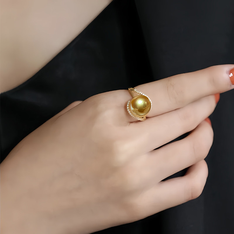 Curved golden pearl ring for women imported accessories inlaid with light luxury temperament niche design gift
