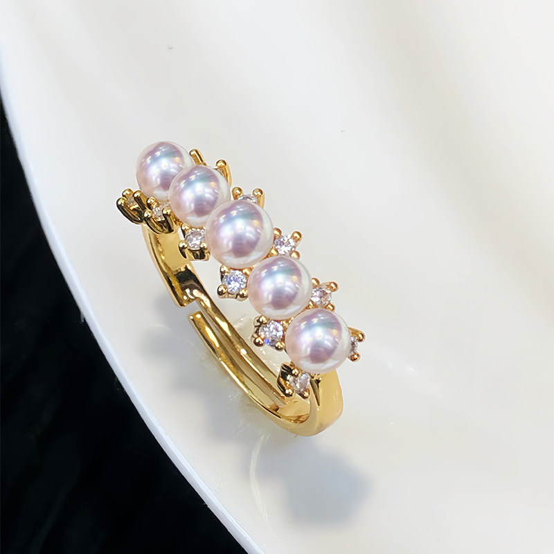 Akoya seawater pearl corolla ring adjustable
