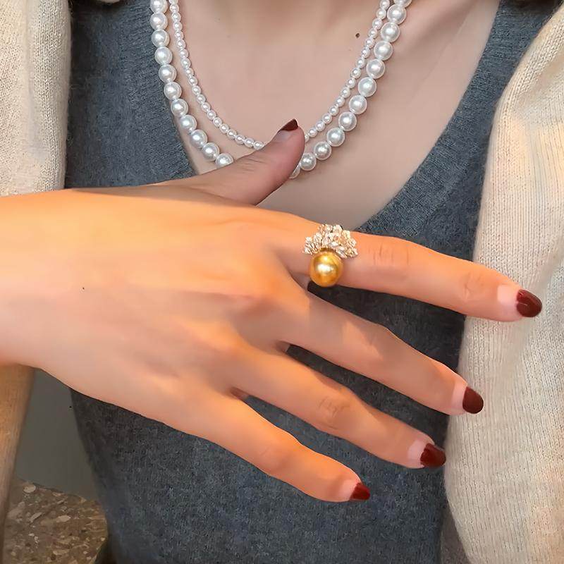 金珍珠孔雀翎戒指正圆强光手饰指环港工进口精工开活口中浓金,淘宝优惠券,粉丝福利购,淘宝优惠卷