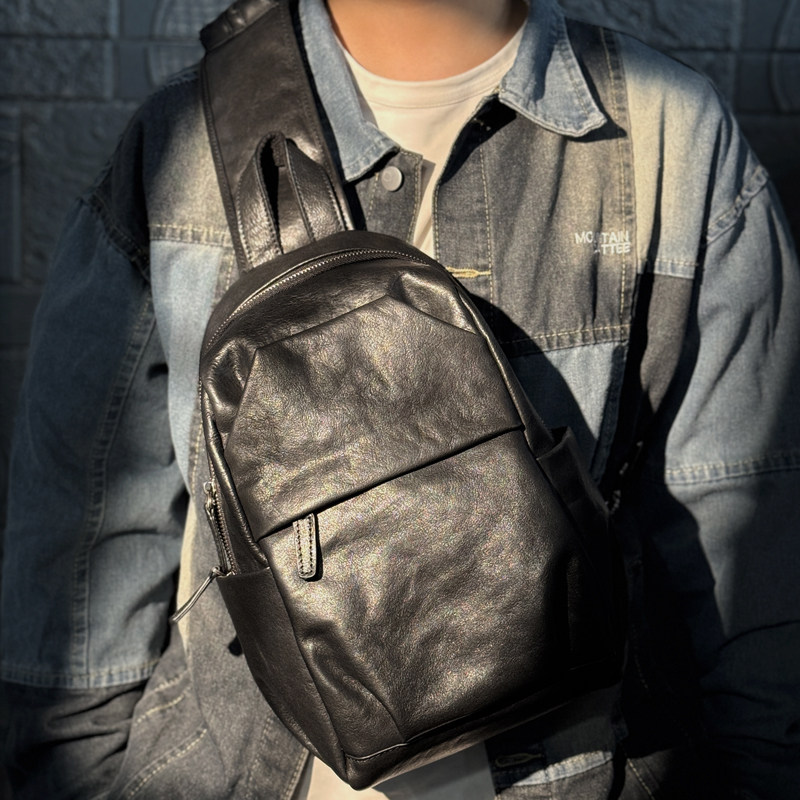 复古手工擦色植鞣牛皮男士胸包大容量休闲多功能小背包单肩斜挎包,淘宝优惠券,粉丝福利购,淘宝优惠卷