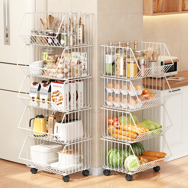 厨房置物架蔬菜篮落地家用多层小推车带轮移动床头零食玩具收纳架 - 图0