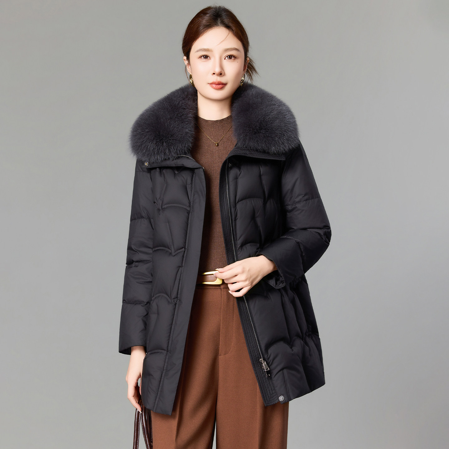 高端羽绒服女2025新款冬季中长款狐狸毛领可拆卸显瘦鹅绒加厚外套,淘宝优惠券,粉丝福利购,淘宝优惠卷