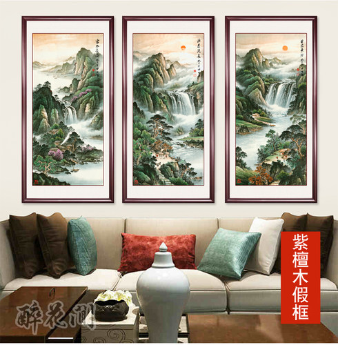 中式玄关装饰画入户门走廊过道挂画竖版画装饰山水画风景画玄关画 - 图1