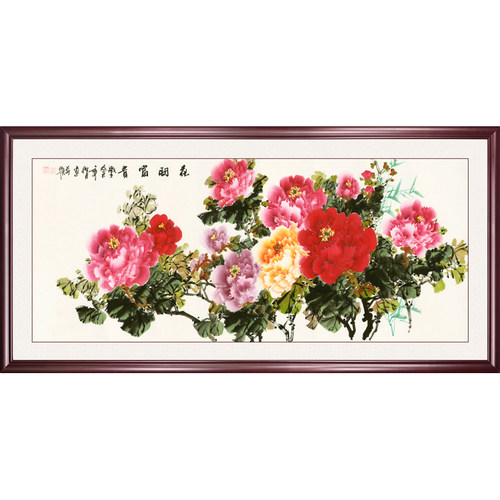 沙发背景墙装饰画客厅壁画现代自粘壁画国画新中式花开富贵牡丹图 - 图3