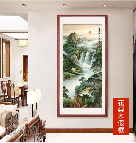 中式玄关装饰画入户门走廊过道挂画竖版画装饰山水画风景画玄关画 - 图0