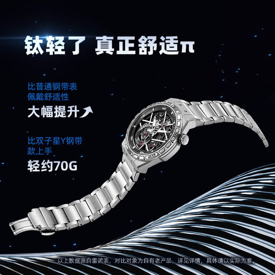【新年礼物】Rarone雷诺双子星Y手表男款全时钛金属表壳镂空机械