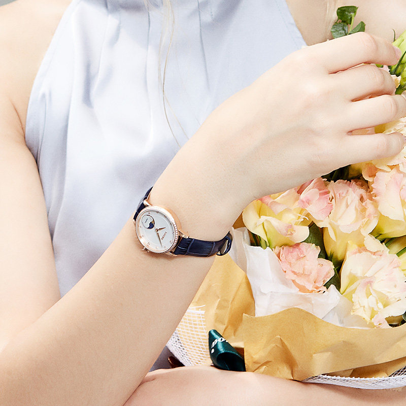 Rarone雷诺手表女时尚石英表防水正品女士百搭新款月相女士手表