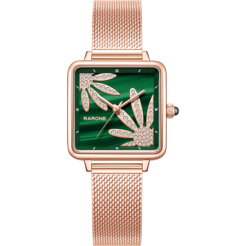 Rarone雷诺小雏菊石英手表女简约百搭气质新款方形女士小众小绿表