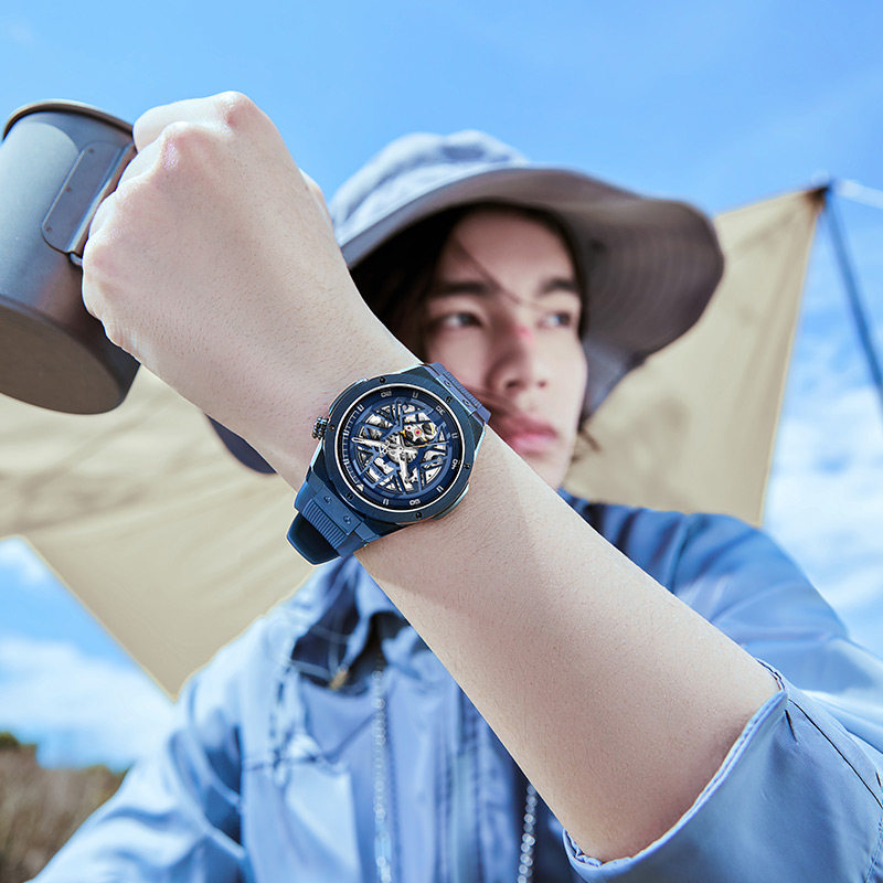 Rarone雷诺异彩双子星全自动机械表男镂空机械表男士国产腕表男款