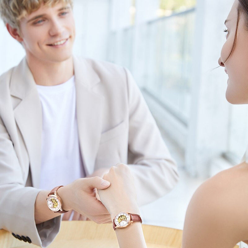 心心相印雷诺情侣一对男女全机械表 雷诺手表国产腕表