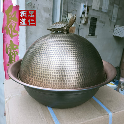 黄铜做旧铜盖甲鱼煲纯铜中式铜火锅电磁炉网红款铜盖子特色加厚锅 - 图0