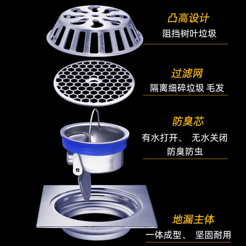 花园阳台室外防树叶地漏304防臭天台户外庭院大排量防堵50/75/110 - 图1