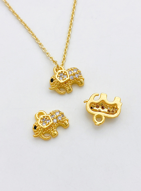 18K包金保色镶锆石大象猫咪挂件