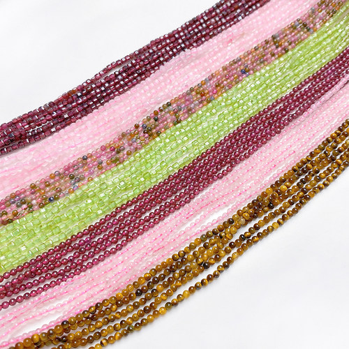 2mm天然石榴石粉晶碧玺散珠小珠子手工diy手链项链耳饰品材料配件 - 图3