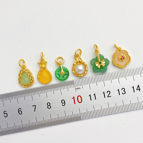 18K哑金保色仿玉葫芦莲蓬平安扣吊坠手工diy手链项链饰品挂件材料 - 图0