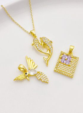 18K包金保色镶锆石豹子蜂鸟吊坠