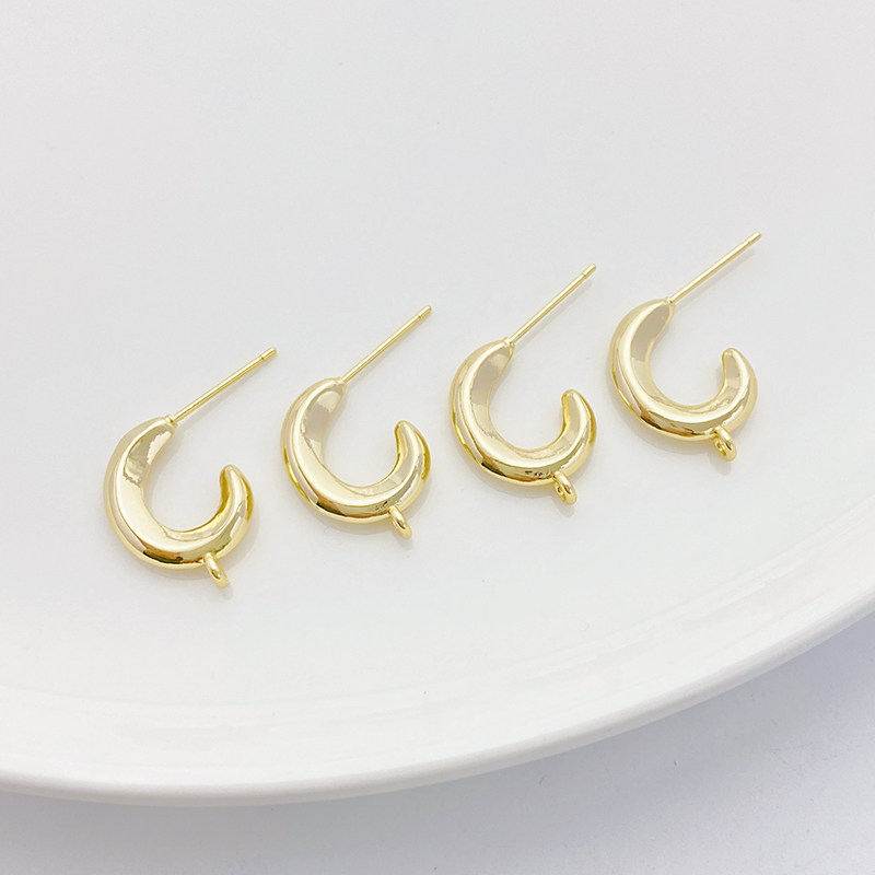 14K包金保色光面月牙C形带吊耳钉手工diy自制耳环耳饰品材料配件,淘宝优惠券,粉丝福利购,淘宝优惠卷