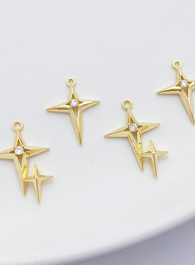 14K包金保色镶锆石星星吊坠吊饰
