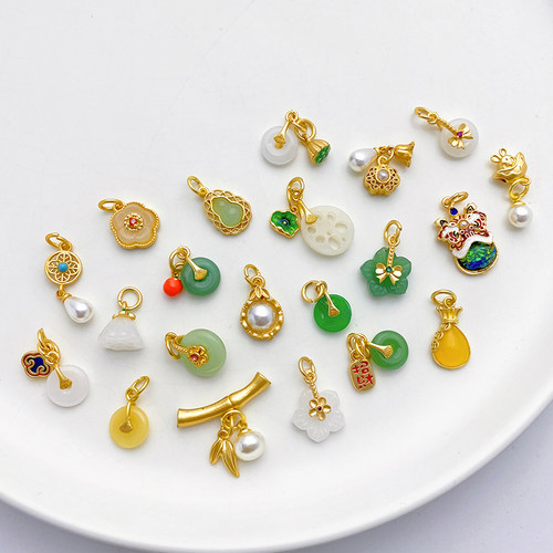 18K哑金保色仿玉葫芦莲蓬平安扣吊坠手工diy手链项链饰品挂件材料 - 图1