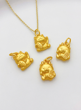 古法金保色福袋招财猫隔珠小吊坠