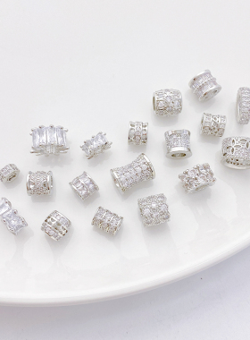 白金色保色镶锆石雪花隔珠
