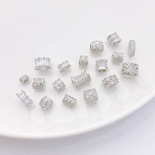 白金色保色镶锆石齿轮雪花隔珠桶珠散珠diy串珠手链项链材料配件 - 图1