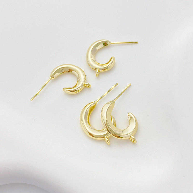 14K包金保色光面月牙C形带吊耳钉手工diy自制耳环耳饰品材料配件,淘宝优惠券,粉丝福利购,淘宝优惠卷