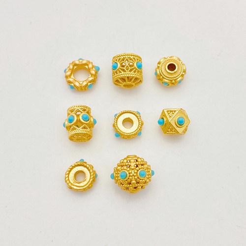 古法金保色镶嵌绿松石散珠隔珠串珠手工diy手链项链饰品材料配件 - 图3