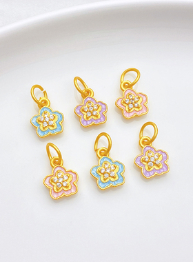 沙金保色镶锆珐琅滴油樱花吊坠