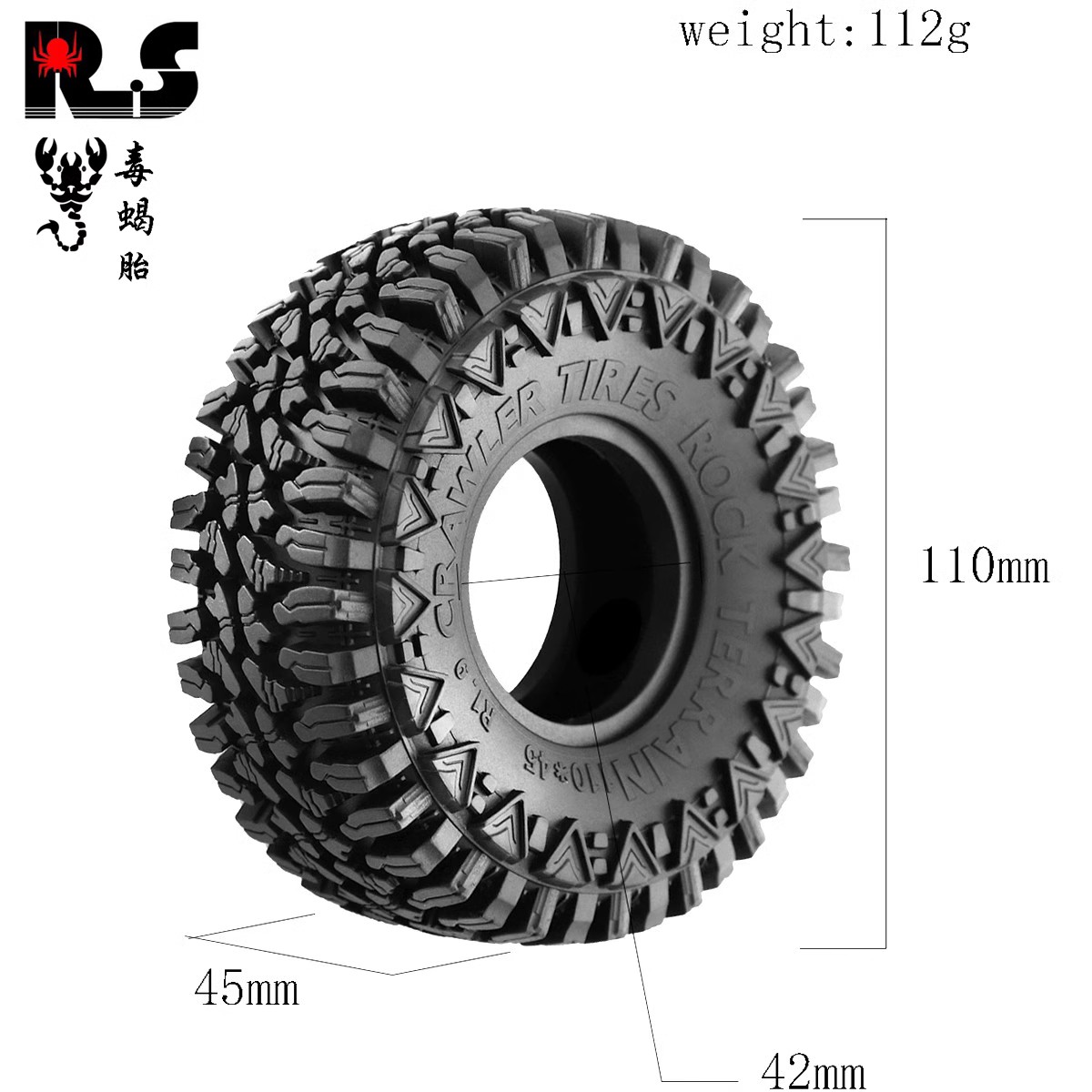 RS红蜘蛛出品 1：10 攀爬车1.9寸轮胎CROSSRC易控SCX10毒蝎胎R136 - 图1