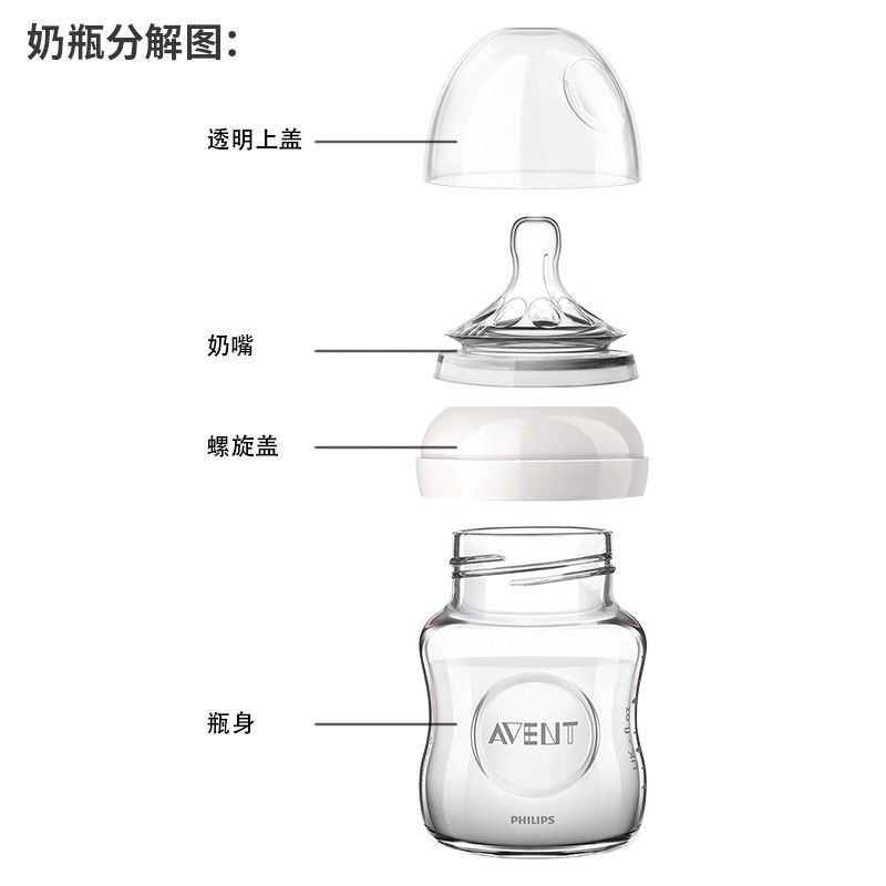 原装飞利浦新安怡自然原生宽口径5cm顺畅玻璃奶瓶身240ml瓶子配件