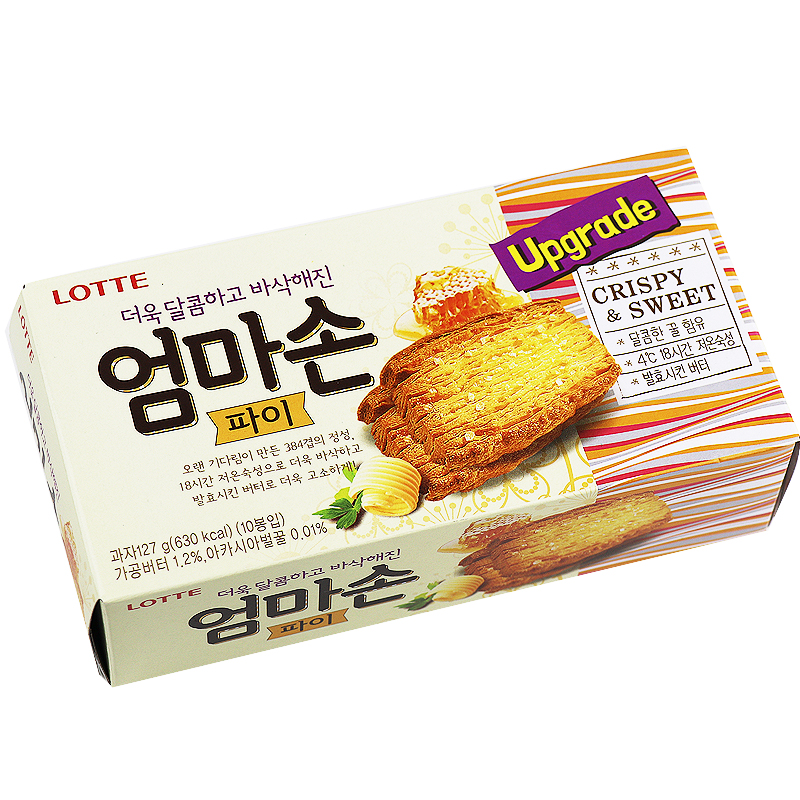 韩国进口零食品乐天妈妈手派饼干千层酥奶香酥脆饼干127g*4盒包邮-图3