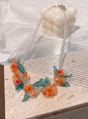 一字姑娘琉璃珠子女度假锁骨链