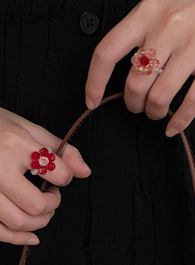 一字姑娘女串珠小巧戒指